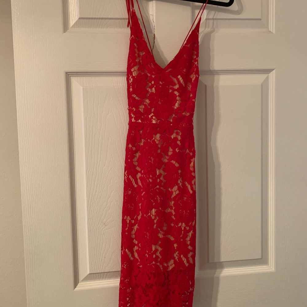 Red lace detail dress